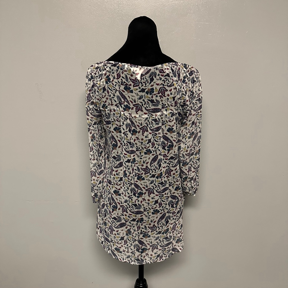 LC Lauren Conrad women's Small White Floral Blouse sheer gathered neck - Picture 4 of 9